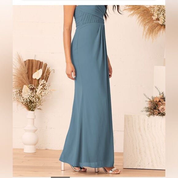 Lulus Maxi Dress Strapless Size Large Blue - Picture 3 of 9